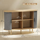 47" Buffet Cabinet with Tambour Sliding Doors, Fluted Sideboard with Storage Shelves and Wooden Legs, Grey