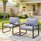Outdoor Bistro Set, Patio Furniture Set with 2 Chairs and Side Table for Garden Balcony Poolside, Grey