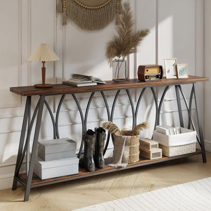 71" Industrial 2-Tier Console Table - Rustic Brown