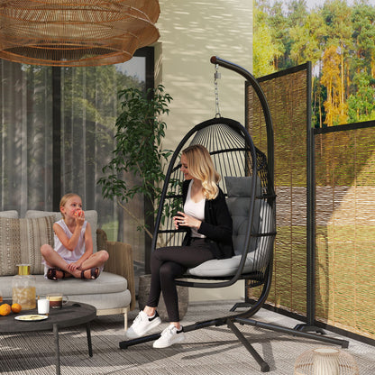 Foldable Wicker Egg Swing Chair with UV Cushion