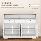 Sideboard, Buffet Cabinet with 4 Barn Doors and 3 Drawers, Coffee Bar Cabinet with Adjustable Shelves, White