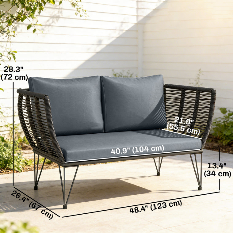 2-Seater Patio Loveseat Sofa with Galvanized Steel Frame