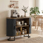 Sideboard Buffet Cabinet with Curved Tambour Doors, Thick Tabletop and Arc Metal Legs Brown and Black