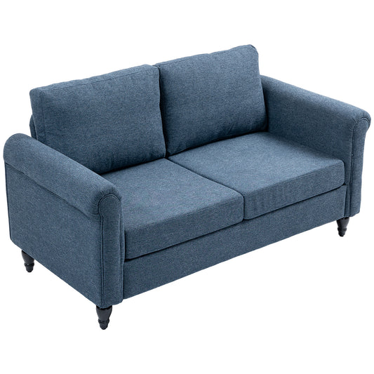 Vintage Chenille Loveseat with Rolled Arms - Dark Blue