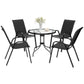 Five-Piece Steel Patio Set, with Glass-Top Table - Black