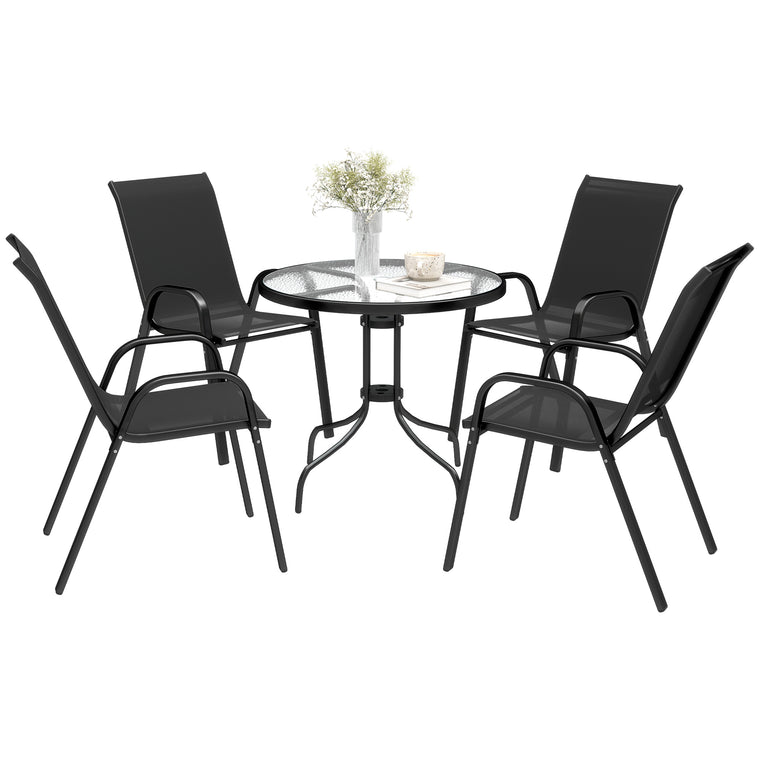 Five-Piece Steel Patio Set, with Glass-Top Table