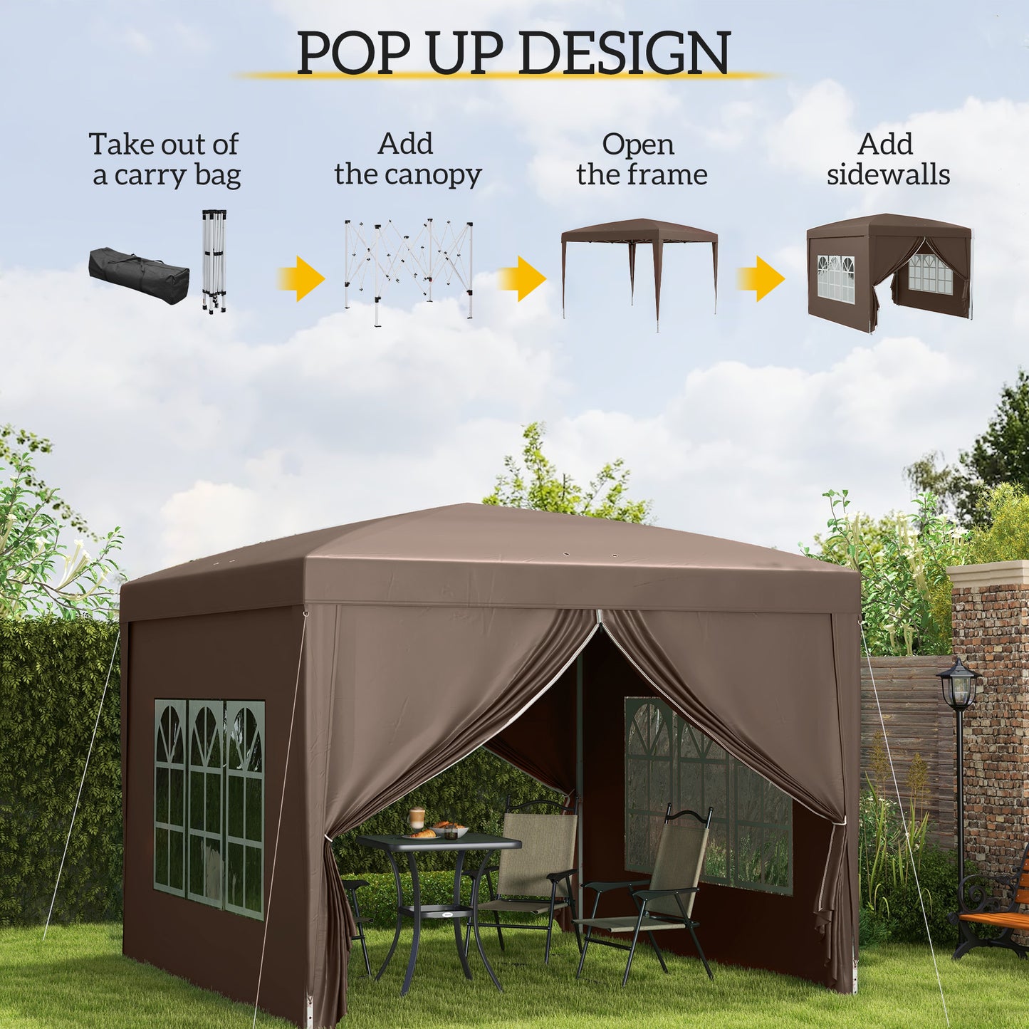 10'x10' Outdoor Pop Up Party Tent Wedding Gazebo Canopy with Carrying Bag (Coffee)