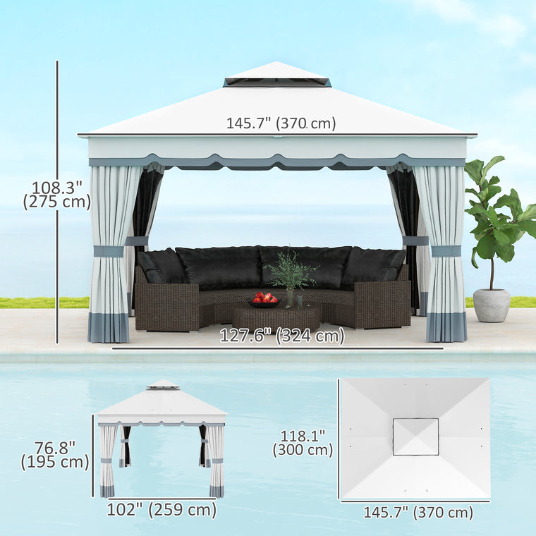 10' x 12' Double Roof Gazebo Canopy with Netting & Curtains