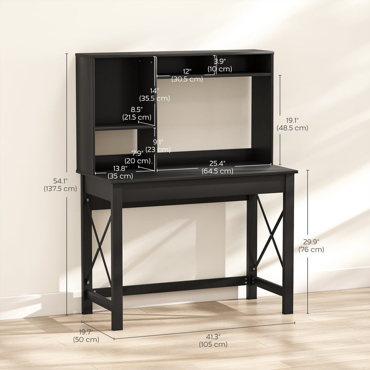 Computer Desk with Hutch and Storage Shelves - Black
