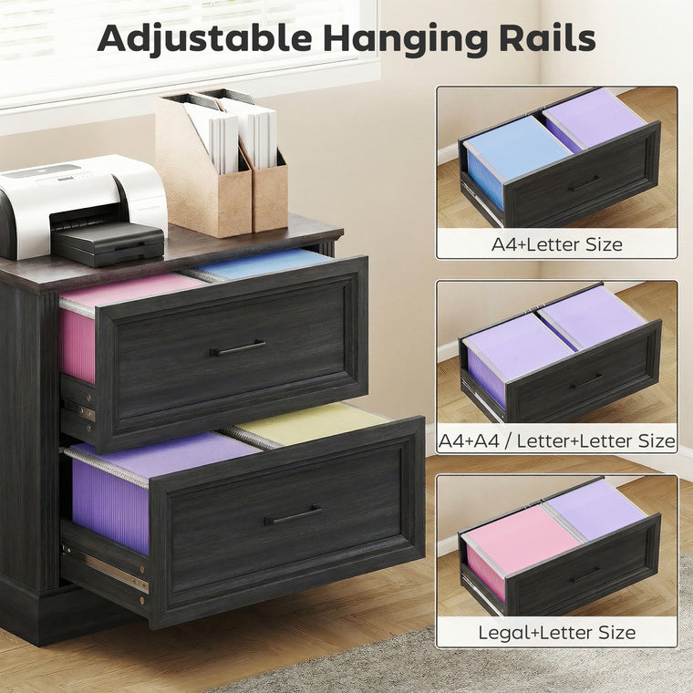 Lateral Filing Cabinet with 2 Silent Drawers - Black