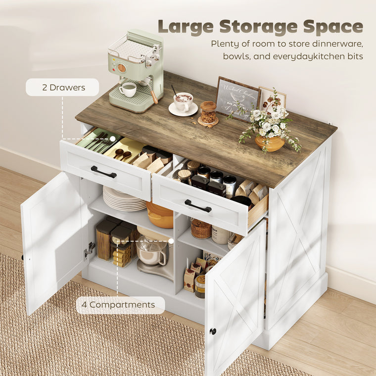 Kitchen Island Sideboard with 2 Drawers - White