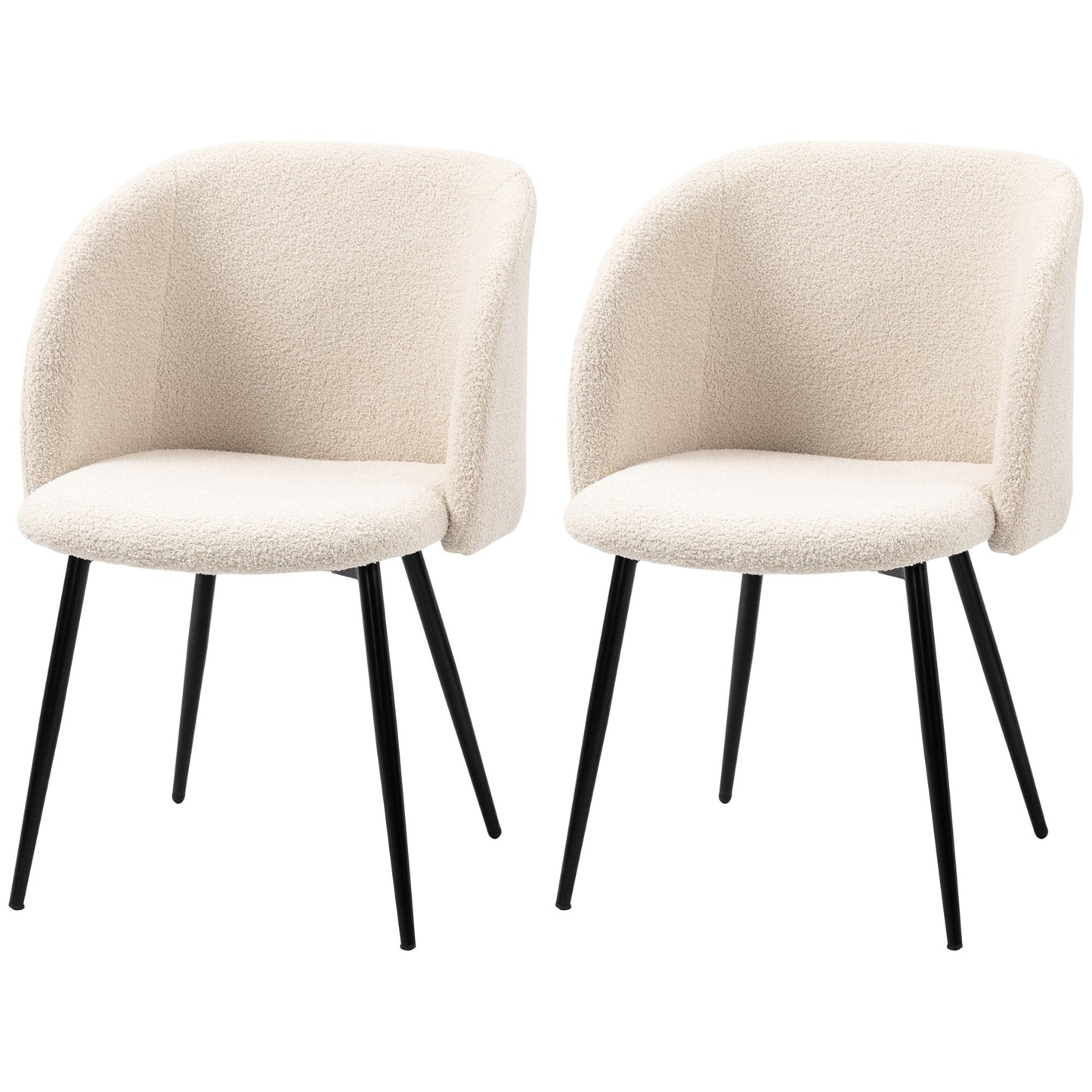Dining Chairs Set of 2, Sherpa Fleece Upholstered Kitchen Chairs with Backrest and Steel Legs, Cream White