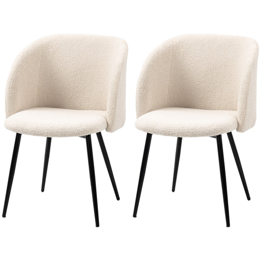 Sherpa Dining Chairs Set of 2 with Steel Legs - Cream White