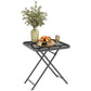 27.5" Square Outdoor Patio Table, Outdoor Folding Table with Grid Rattan-Like Top for Camping, Picnic, Black