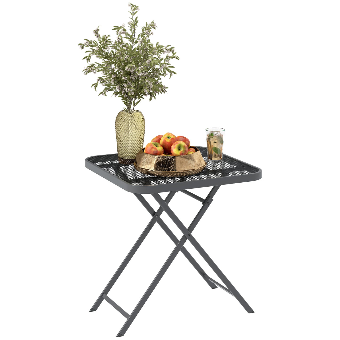 27.5" Square Outdoor Patio Table, Outdoor Folding Table with Grid Rattan-Like Top for Camping, Picnic, Black