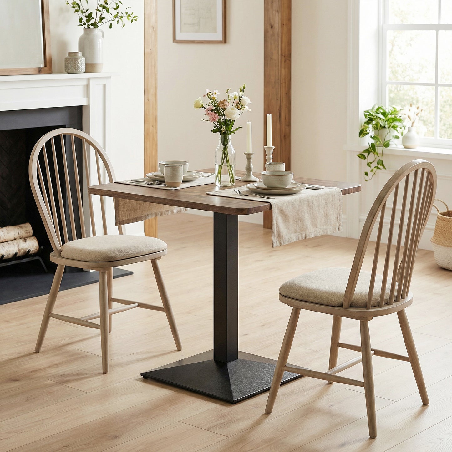 28" Square Dining Table, Modern Dining Room Table with Steel Base, Space Saving Small Kitchen Table, Walnut Wood Grain