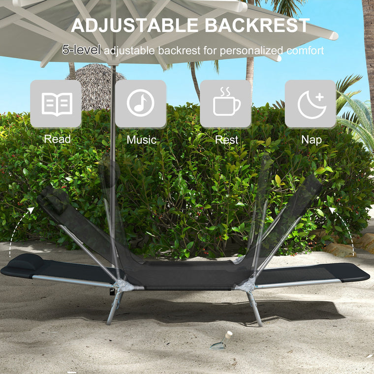 Folding Reclining Tanning Chairs, Set of 2 - Black