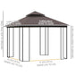10'x10' Soft-top Patio Gazebo with Double Tier Roof, Mesh Curtains, Display Shelves, Top Hooks, Coffee