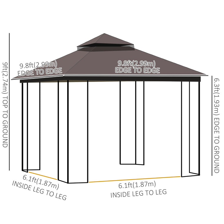 10' x 10' Coffee Soft-Top Gazebo with Double Tier Roof & Hooks