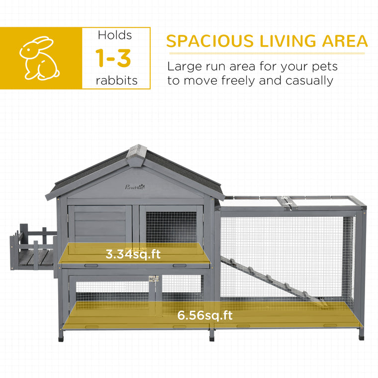 65" Dark Grey Wooden Rabbit Hutch with Openable Roof