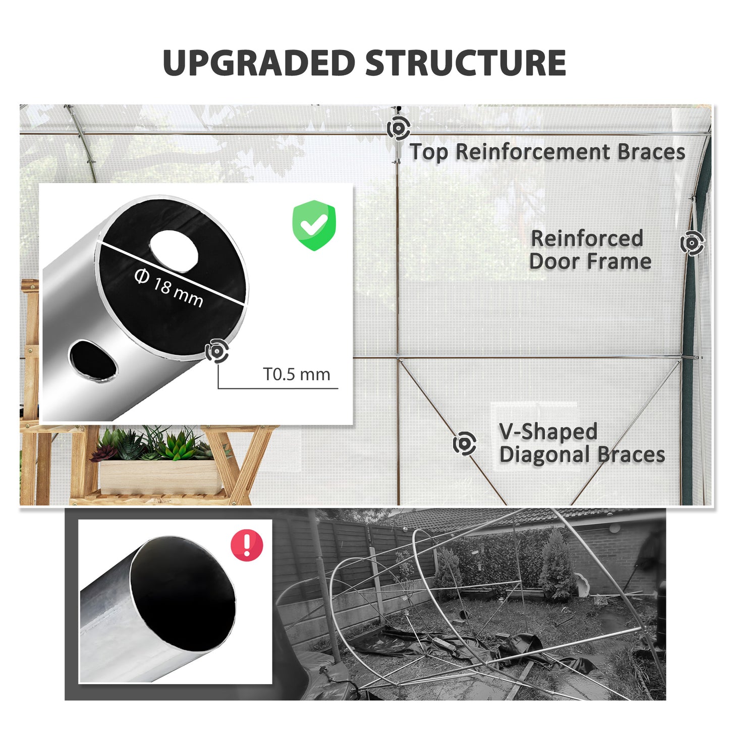 Upgraded Tunnel Greenhouse Green House with Mesh Door and Windows, 6 Plant Labels and Gloves, White