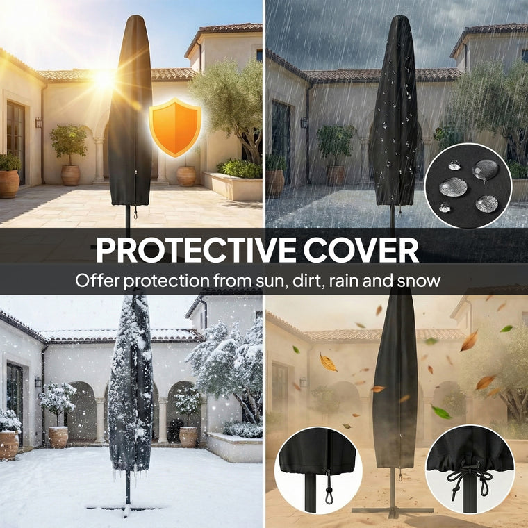 9.7ft Khaki Solar LED Cantilever Umbrella with Crank
