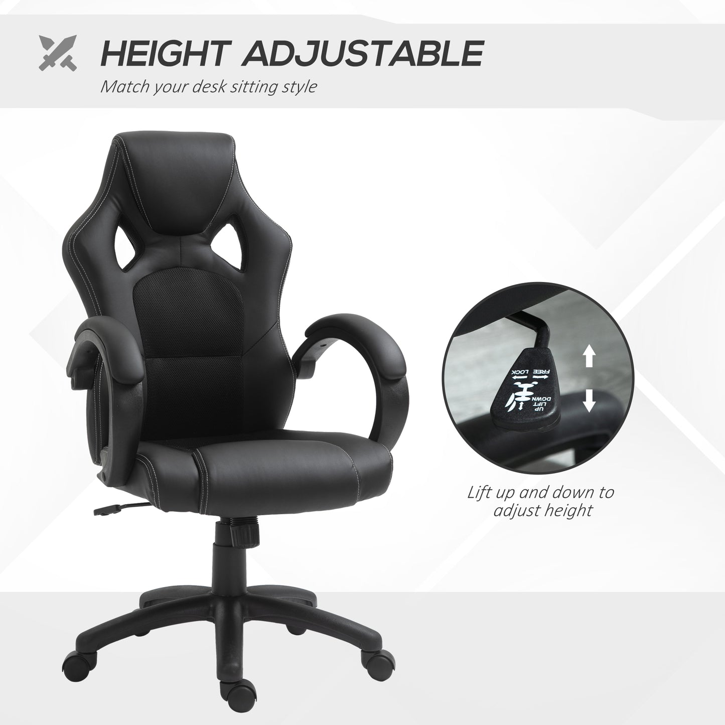 Racing Gaming Chair Office Chair Computer Desk Gamer Chair with Swivel Wheels, Padded Headrest, Tilt Function, Black