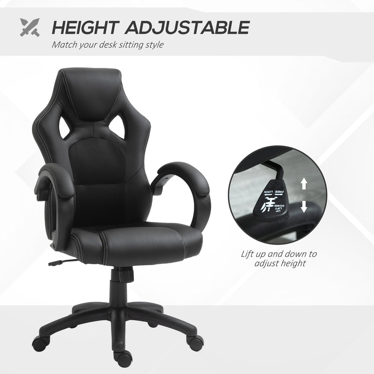 Racing Gaming Chair with Padded Headrest - Black