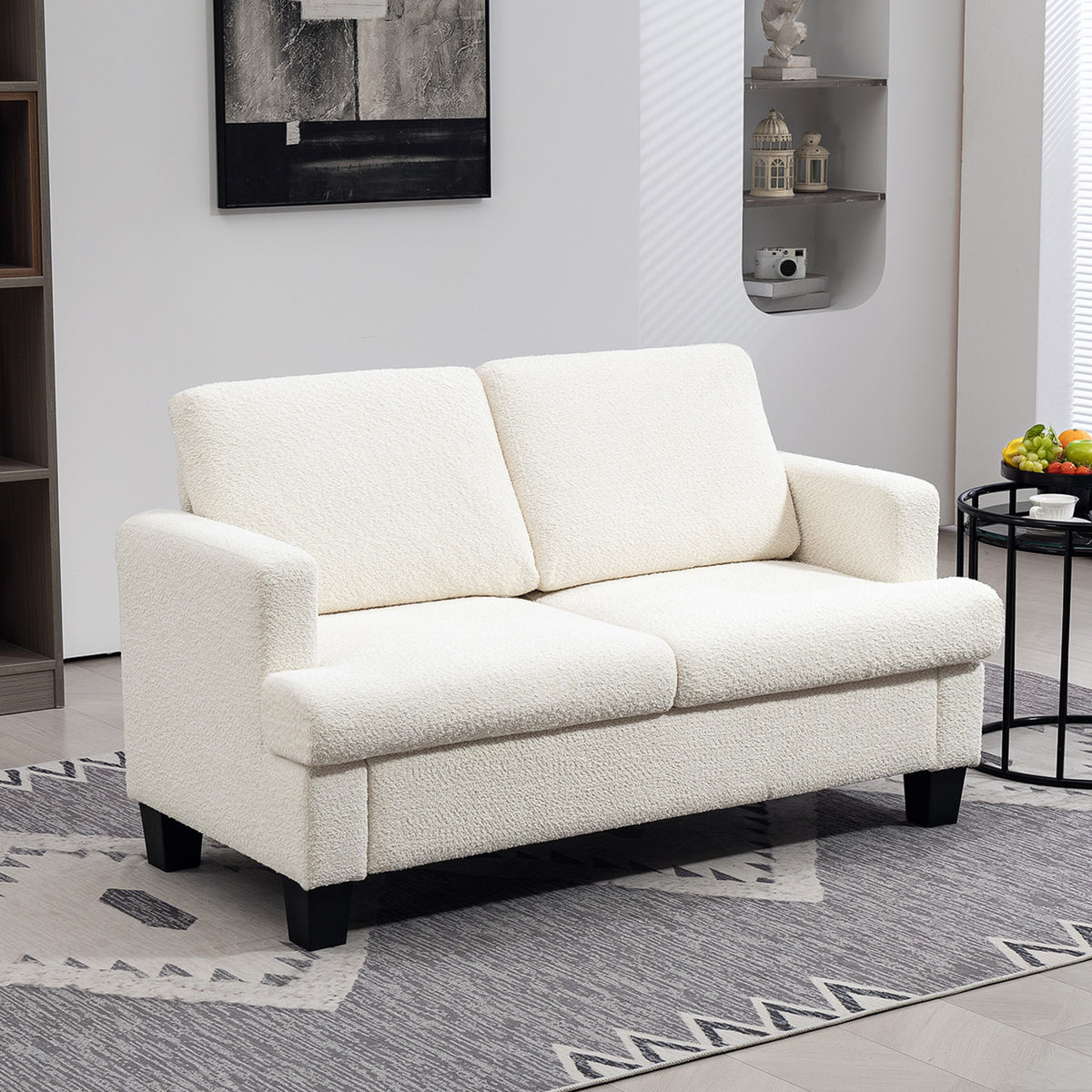 54.3" Loveseat Sofa, 2 Seater Sofa with Removable Cushions, Small Couch with Wood Frame for Living Room, Cream White