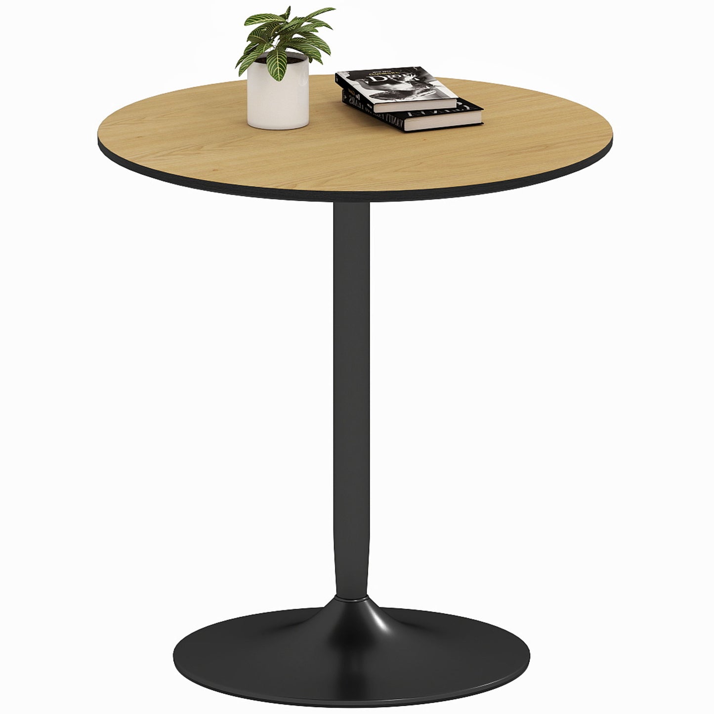 27.6" Round Kitchen Table for 2, Modern Small Dining Table with Wood Veneer, Steel Base for Dining Room, Natural