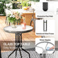 3 Pieces Bistro Set, Small Patio Furniture Set with Stackable Mesh Chairs, Glass Table for Garden, Light Mixed Brown