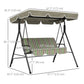 3-Seater Outdoor Porch Swing with Adjustable Canopy, Patio Swing Chair for Garden, Poolside, Backyard, Red