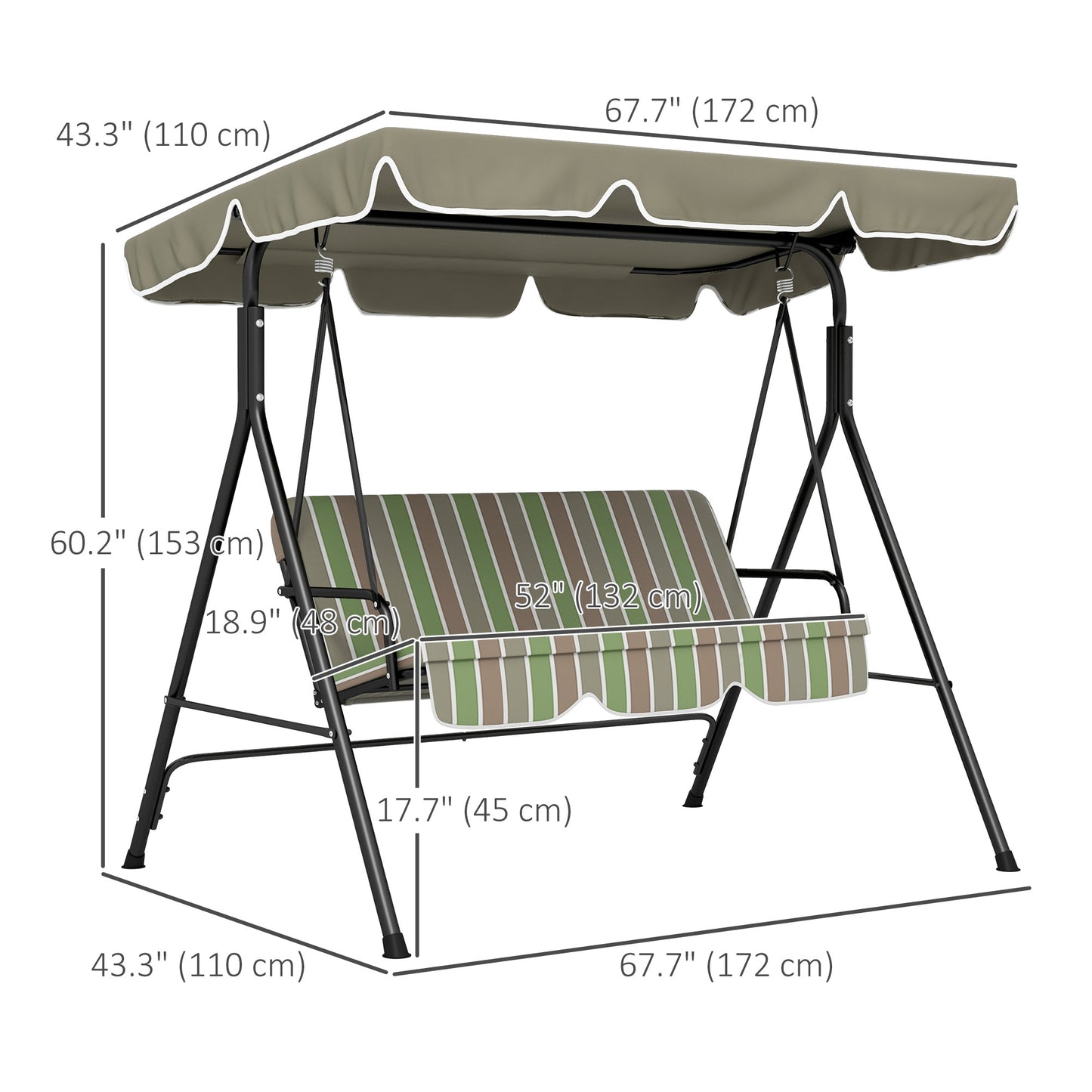 3-Seater Outdoor Porch Swing with Adjustable Canopy, Patio Swing Chair for Garden, Poolside, Backyard, Red