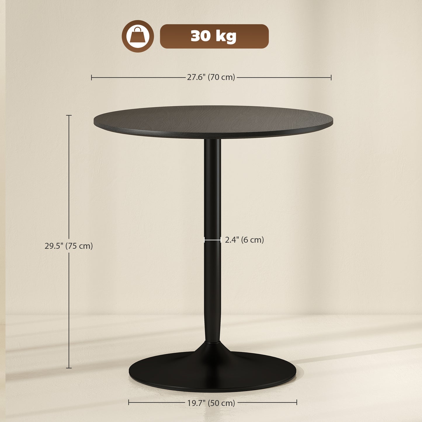 27.6" Round Kitchen Table for 2, Modern Small Dining Table with Wood Veneer, Steel Base for Dining Room, Black