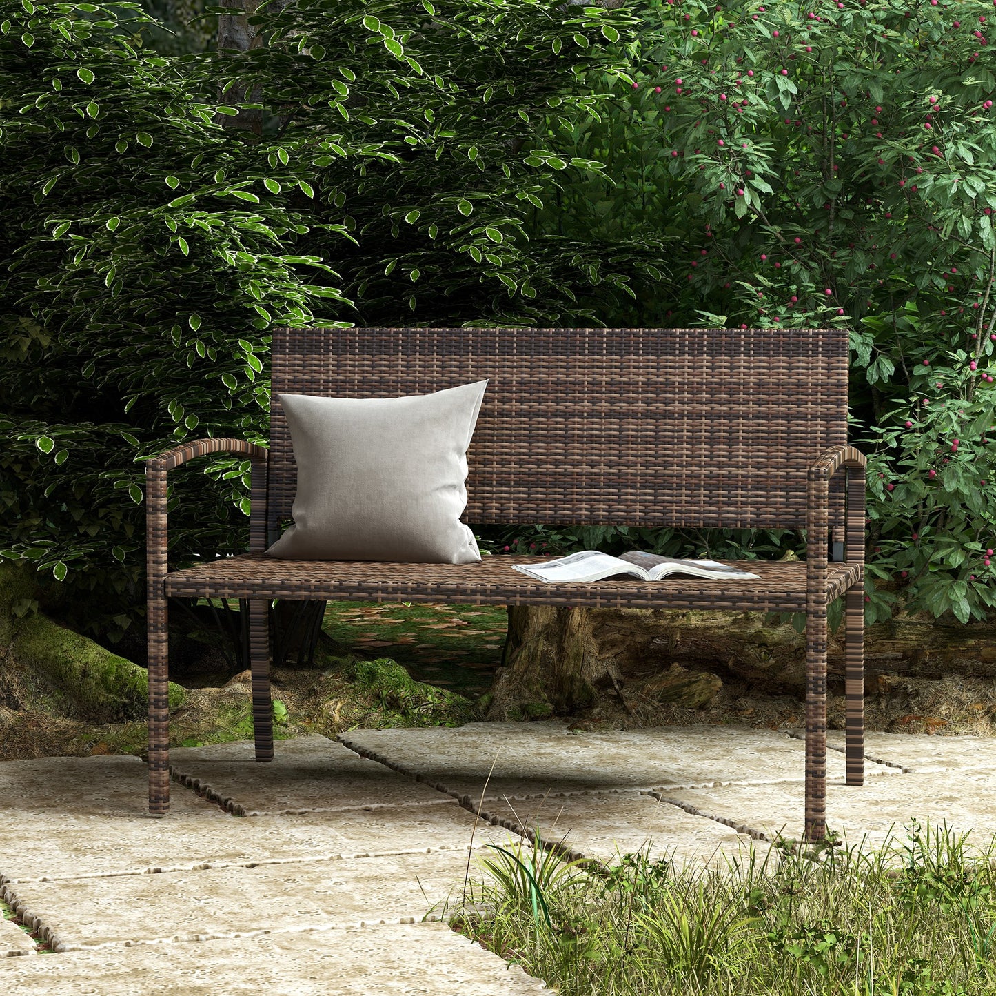 Rattan Wicker Loveseat Garden Furniture Leisure Chair with Armrests Brown