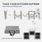 Aluminum Camping Kitchen, Portable Folding Camping Table with Fabric Cupboards, Windshield, Bag for BBQ, Picnic, Grey