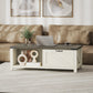 Farmhouse Coffee Table with Drawer, Open Storage Shelf for Living Room, Dining Room, Office, Distressed White