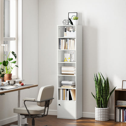 7-Tier Bookcase with Adjustable Shelf and Cabinet - White