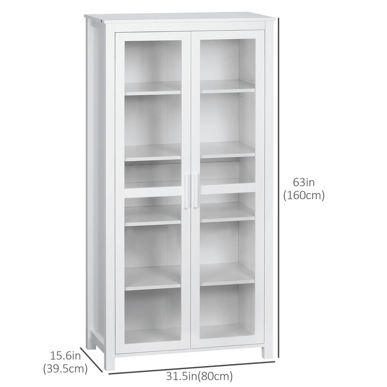 5-Tier Kitchen Pantry Cabinet with Glass Doors - White