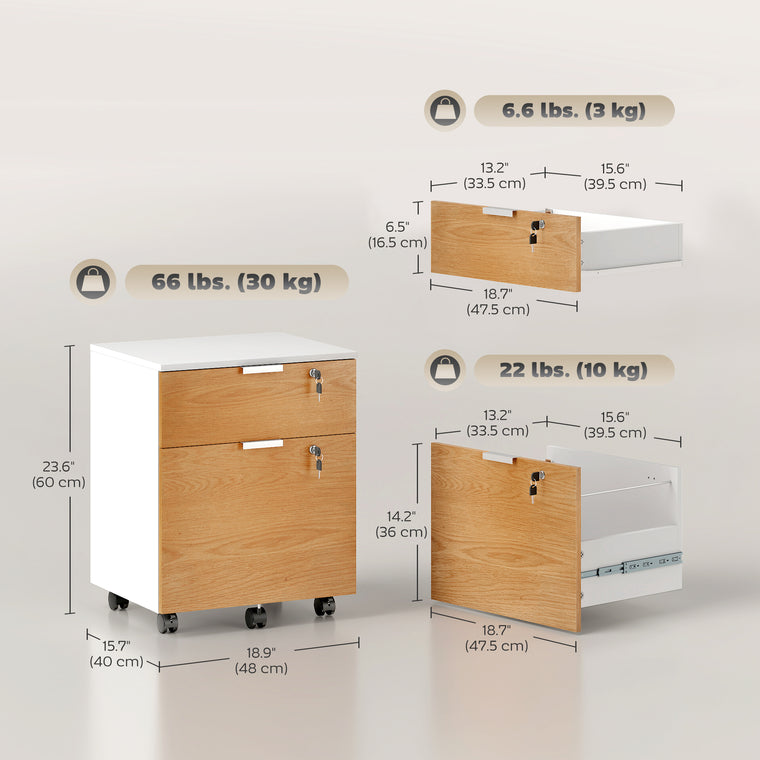2-Drawer Lockable Filing Cabinet - White Wood