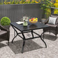 37" Square Outdoor Dining Table, Galvanized Steel Patio Table with 2" Umbrella Hole, Slatted Metal Top, Black