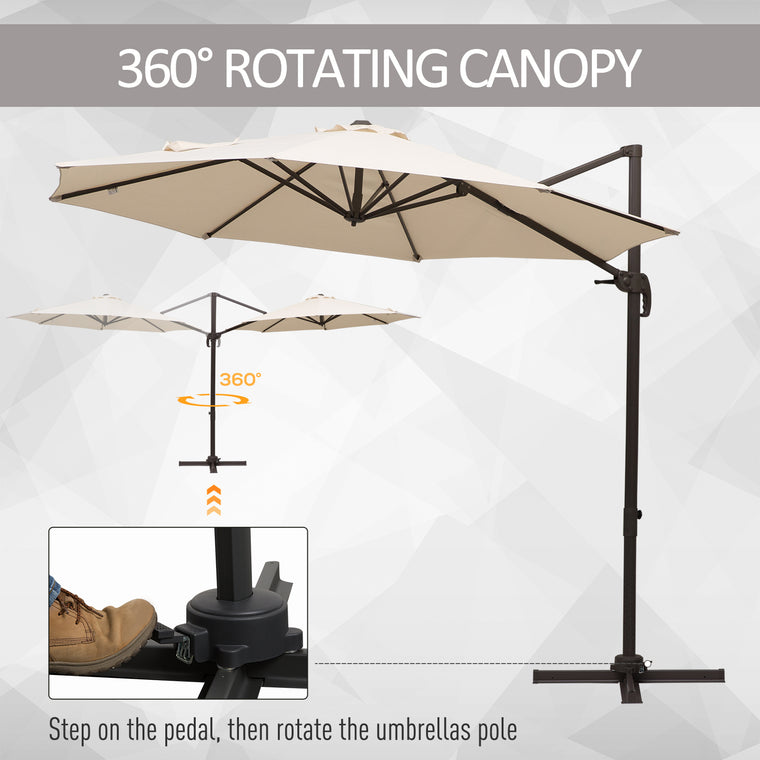 10ft Cream Cantilever Umbrella with 360° Rotation & Crank
