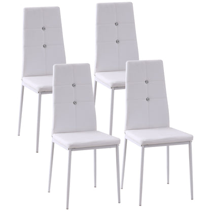 Set of 4 Tufted High-Back Dining Chairs - White