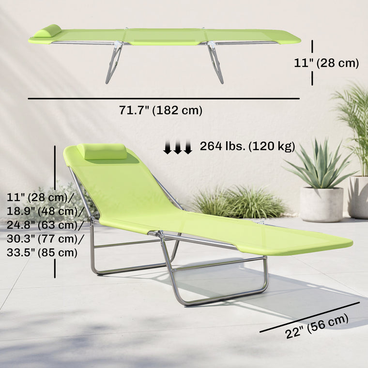 Portable Folding Chaise Lounge with Pillow - Light Green