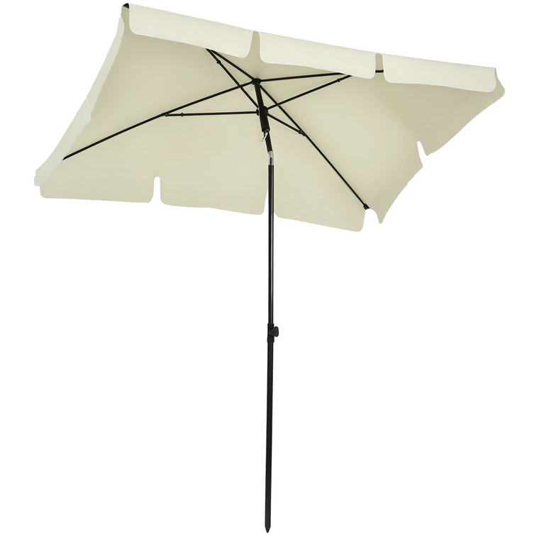 6.5' x 4' Cream White Aluminum Rectangle Patio Umbrella