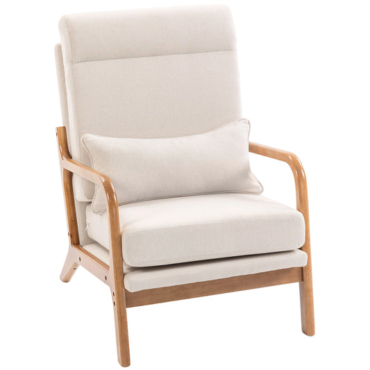 Linen Accent Armchair with Lumbar Pillow - Cream White