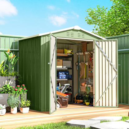 6.5' x 4' Metal Garden Shed with Lockable Doors - Light Green