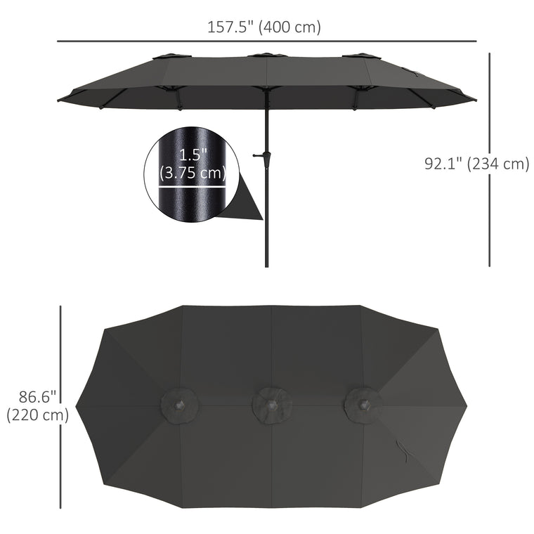 13' Dark Grey Double-Sided Patio Umbrella with Crank Handle