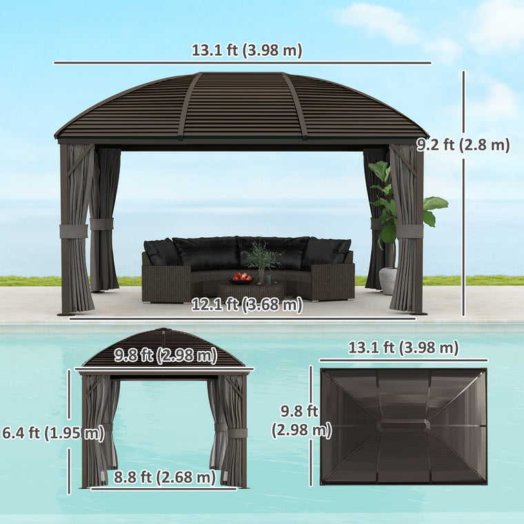 10' x 13' Dark Grey Hardtop Gazebo with Netting & Curtains