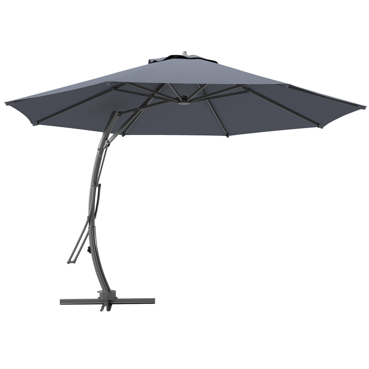 11FT Grey Cantilever Umbrella with 8 Ribs & 360° Rotation